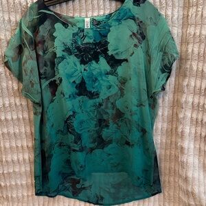 Cubism Los Angeles Teal Floral Women's Blouse
